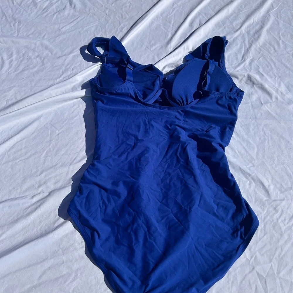 Dkny Cobalt Blue Ruffle-Shoulder One-Piece Swimsuit colorful classic - Picture 3 of 8